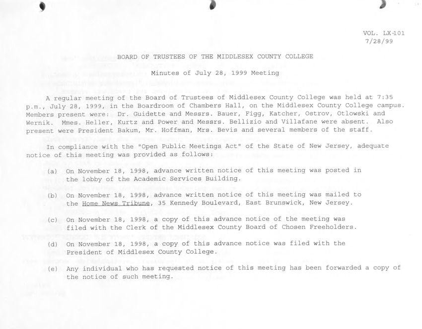 Board of Trustees Meeting Minutes - July 1999 - New Page